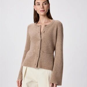 Large Quince Women's Button-Front Crewneck Cardigan - Taupe, structured. NWOT.